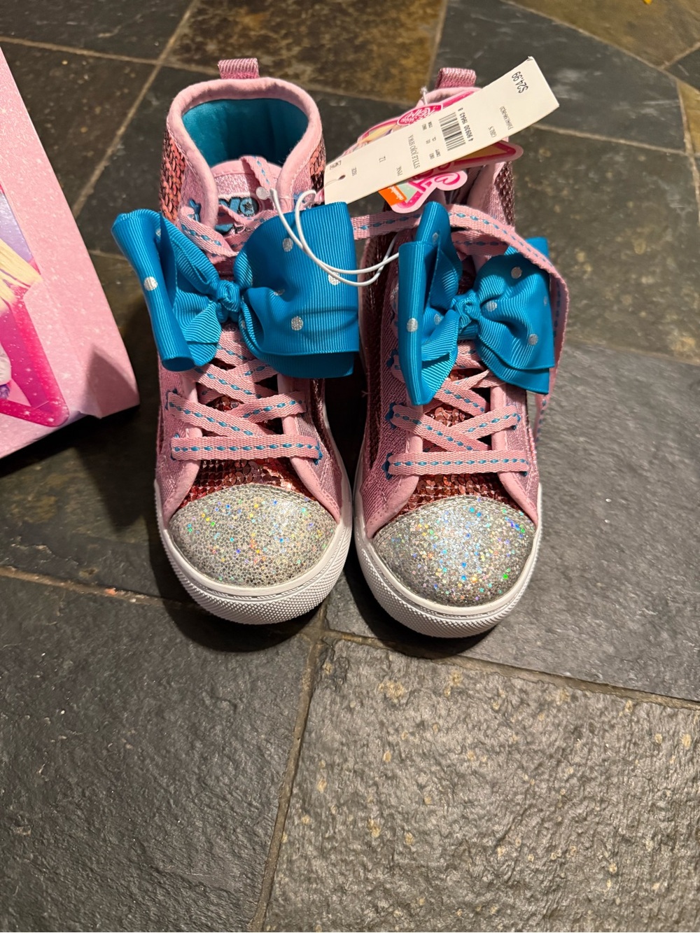 JoJo Siwa Pink Glitter High-Top Sneakers with Blue Bows